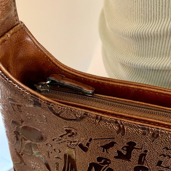 VTG Leather Hungun Egyptian Hieroglyphic Brown Hand Bag Purse Goddess Carving - Picture 13 of 15